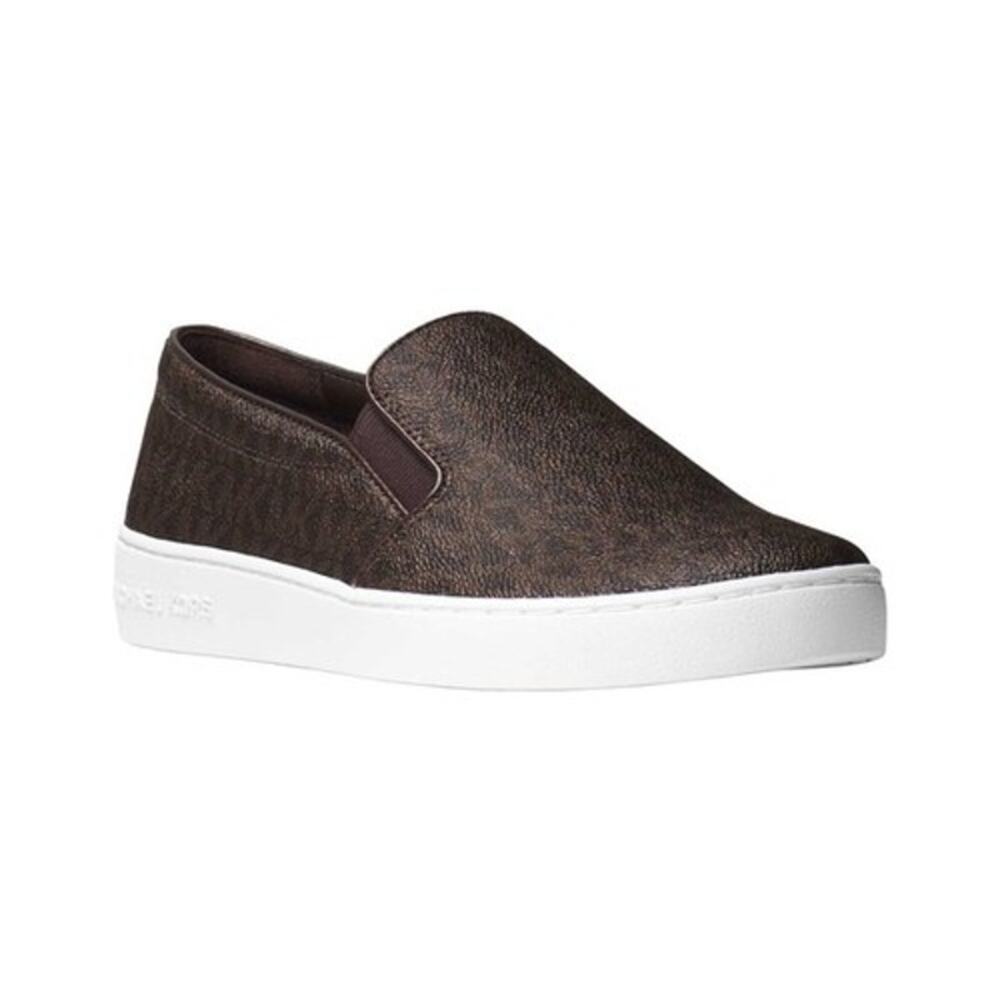 NWT Michael Kors Women's Keaton Slip-On Sneakers, Brown Mini MK Logo, Size 7 M